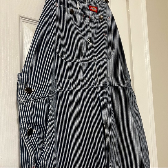 VINTAGE Dickies Blue White Hickory Striped 100% Cotton Bib Overalls - Picture 2 of 11